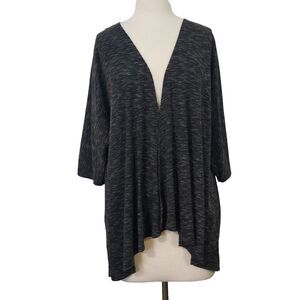 Lularoe Heathered Black Ribbed Short Sleeve Open Front Cardigan Sweater Size L